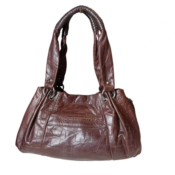 B. MAKOWSKY BROWN EMBOSSED LEATHER SATCHEL PURSE SHOULDER BAG - Picture 3 of 12